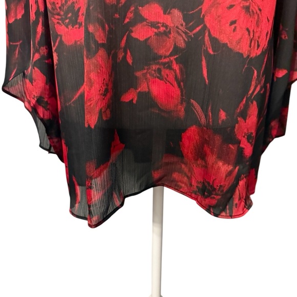 AB Studio Women’s red & black sheer floral print top Size XL EUC - Picture 3 of 10